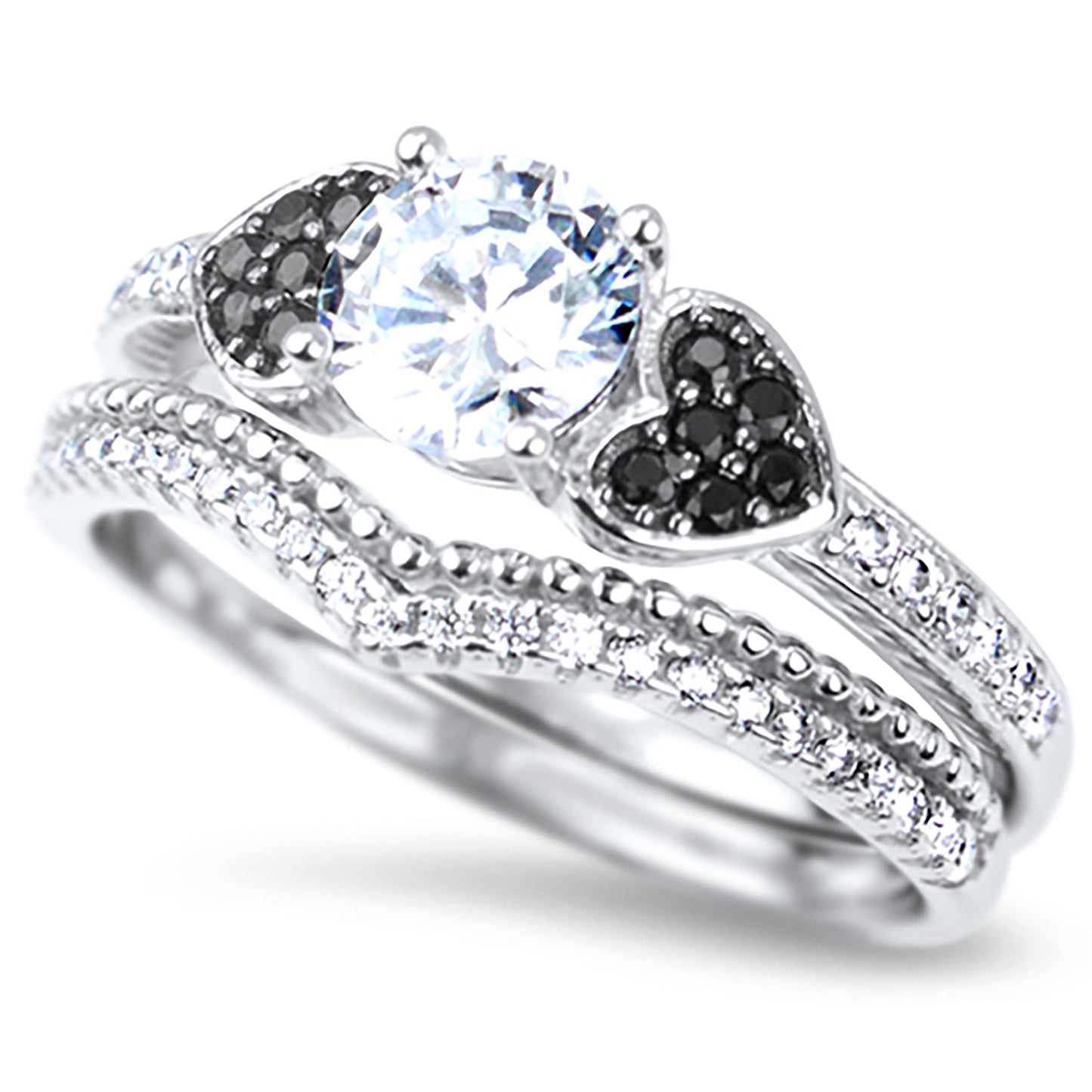 1 Carat Round Brilliant CZ Sterling Silver Wedding Ring Set