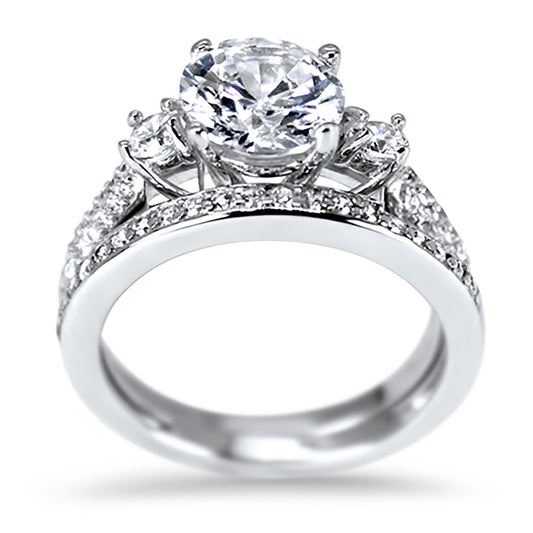 3 Stone Antique Style CZ Sterling Silver Wedding Ring Set