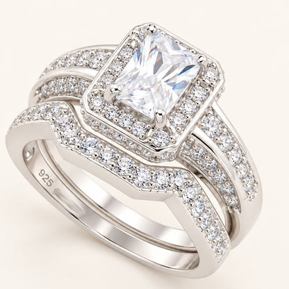 1 Carat Emerald Cut Cubic Zirconia Wedding Ring Set Sterling Silver