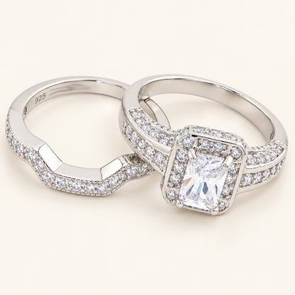 1 Carat Emerald Cut Cubic Zirconia Wedding Ring Set Sterling Silver