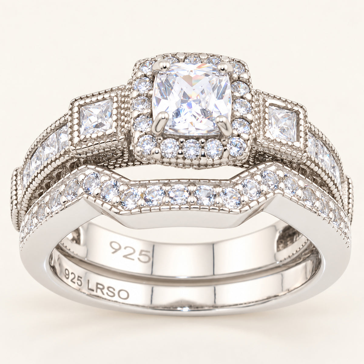 1 Carat Princess Cut Unique Vintage CZ Wedding Engagement Ring Set