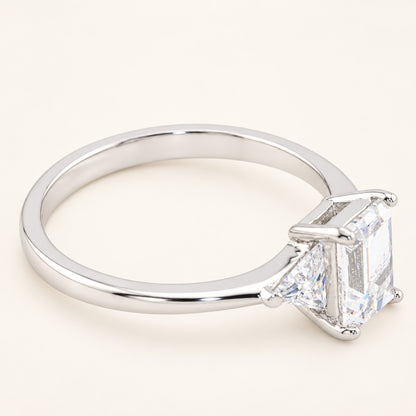 3/4 Carat Emerald Cut Cubic Zirconia 3 Stone Sterling Silver Engagement Ring