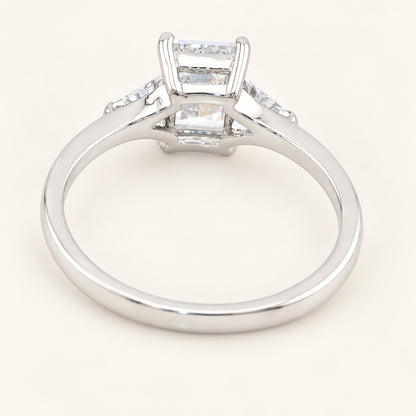 3/4 Carat Emerald Cut Cubic Zirconia 3 Stone Sterling Silver Engagement Ring