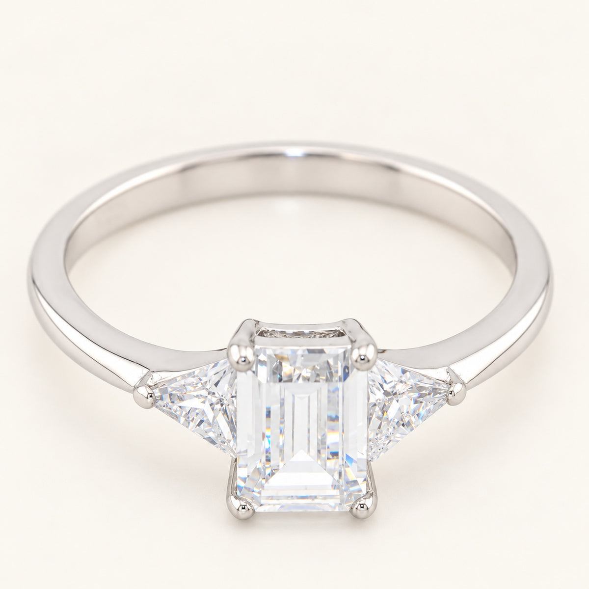 3/4 Carat Emerald Cut Cubic Zirconia 3 Stone Sterling Silver Engagement Ring