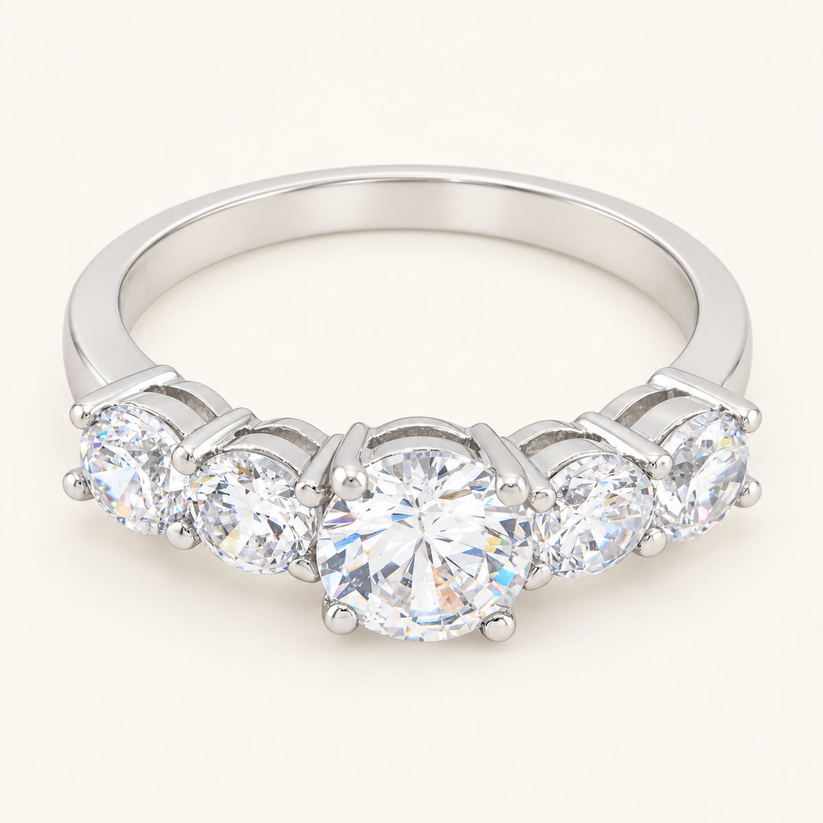 Round Brilliant Cut Multi Stone Engagement Ring Sterling Silver
