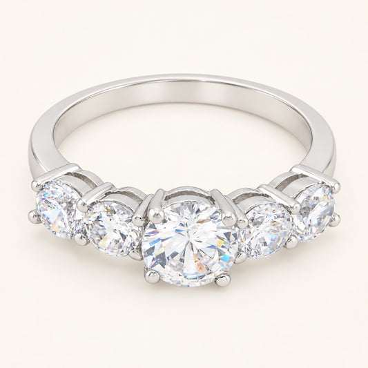 Round Brilliant Cut Multi Stone Engagement Ring Sterling Silver