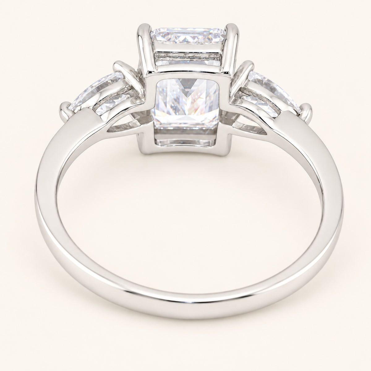 Emerald Cut Three Stone Cubic Zirconia Sterling Silver Engagement Ring