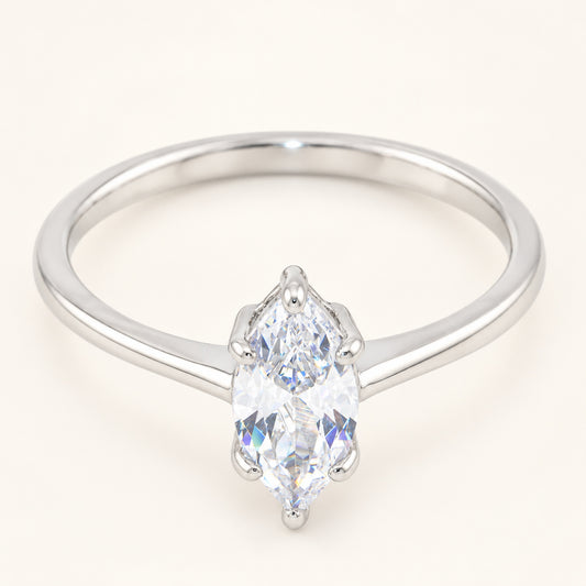 Marquise Cut Cubic Zirconia Engagement Ring in Sterling Silver