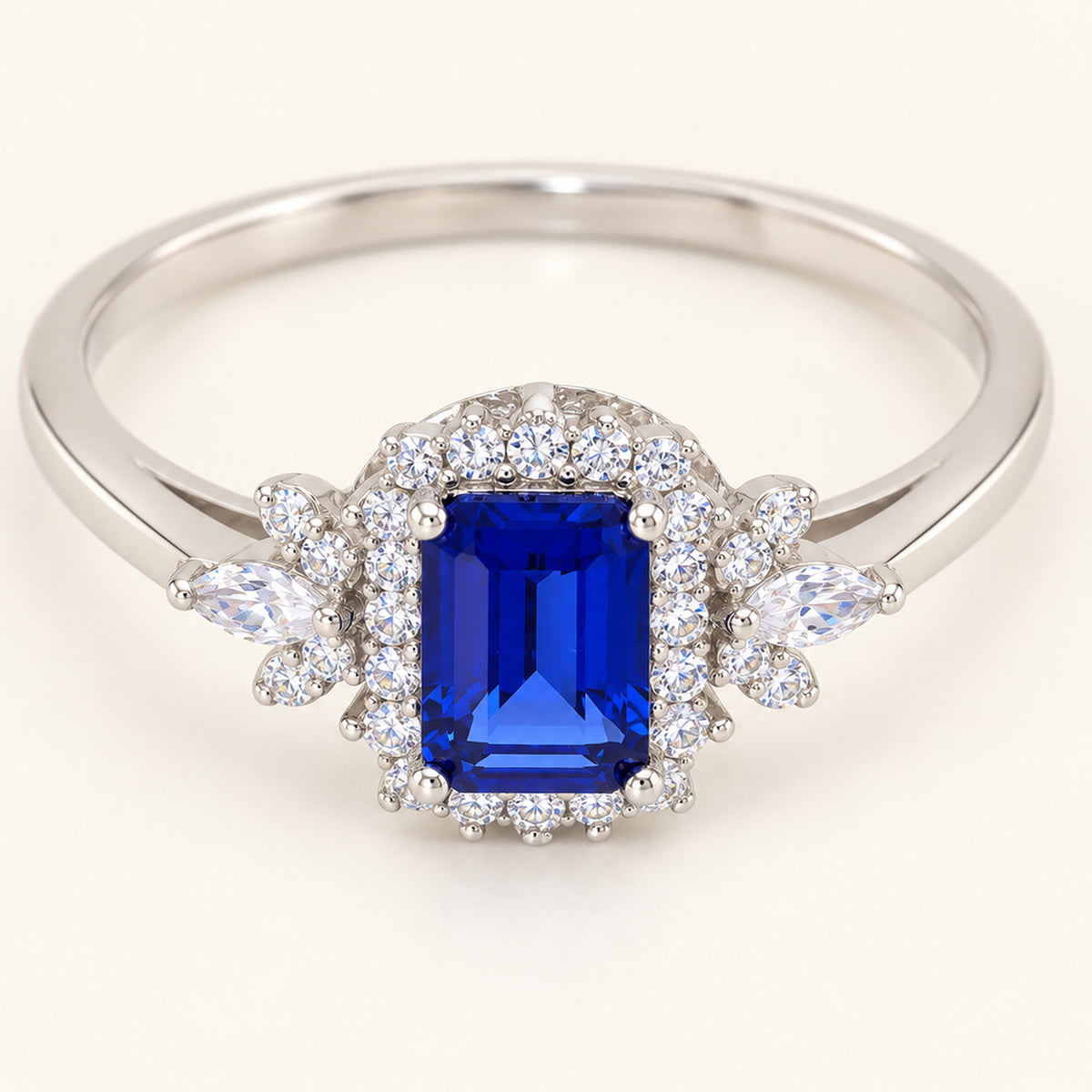 Vintage Simulated Sapphire Emerald Cut Victorian Engagement Ring