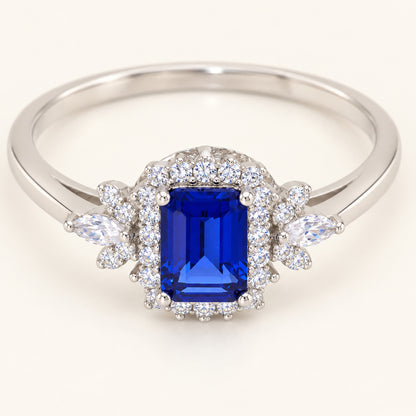 Vintage Simulated Sapphire Emerald Cut Victorian Engagement Ring
