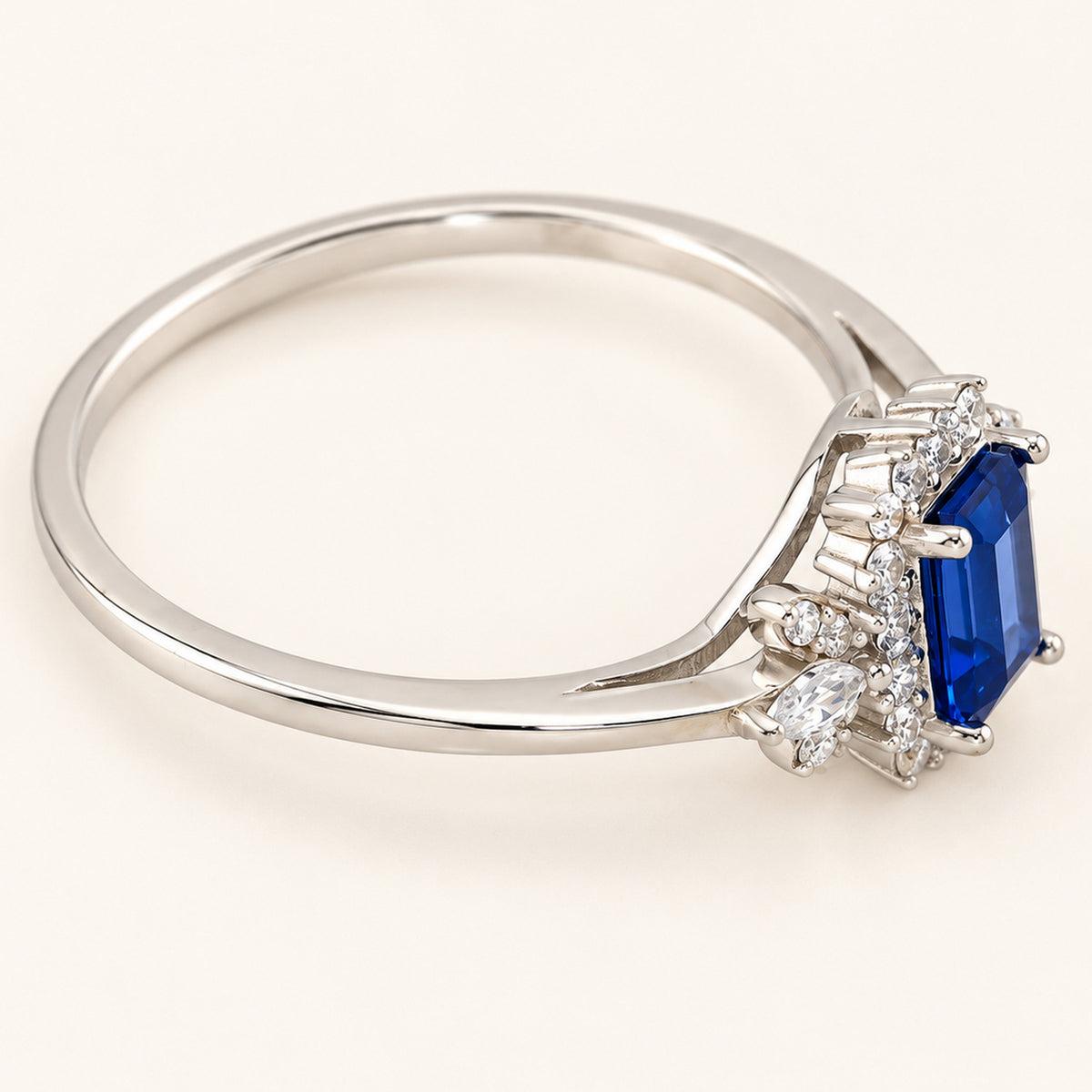 Vintage Simulated Sapphire Emerald Cut Victorian Engagement Ring