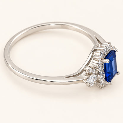 Vintage Simulated Sapphire Emerald Cut Victorian Engagement Ring