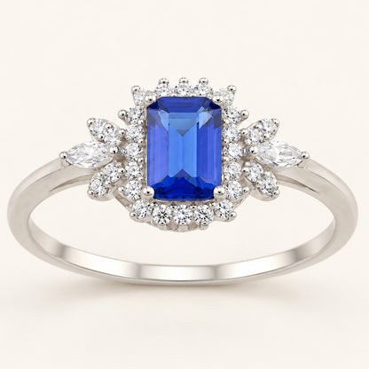 Vintage Simulated Sapphire Emerald Cut Victorian Engagement Ring