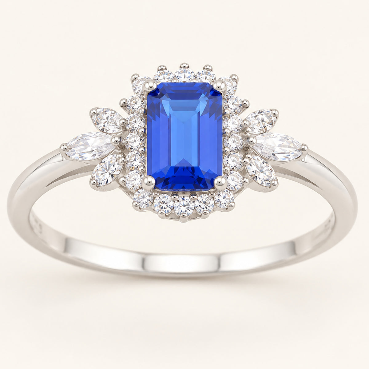 Vintage Simulated Sapphire Emerald Cut Victorian Engagement Ring