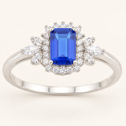 Vintage Simulated Sapphire Emerald Cut Victorian Engagement Ring