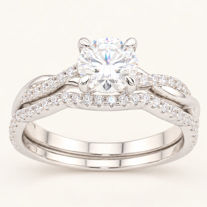 Realistic 3/4 Carat Round Brilliant Cubic Zirconia Wedding Ring Set in Silver