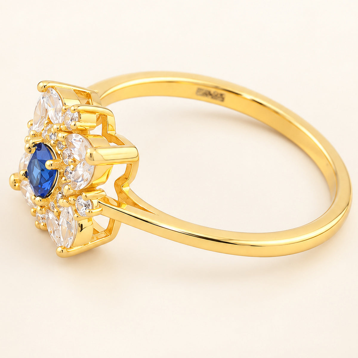 Vintage Style Simulated Sapphire Blue CZ Gold Plated Silver Ring