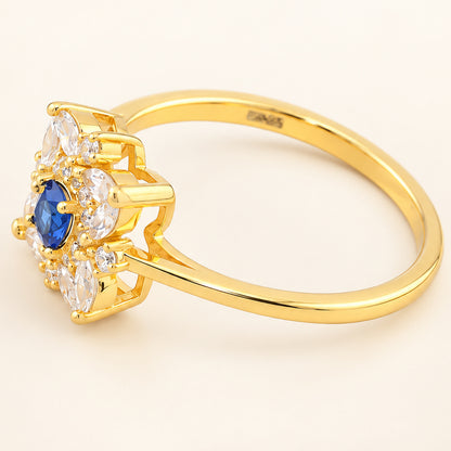 Vintage Style Simulated Sapphire Blue CZ Gold Plated Silver Ring