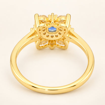 Vintage Style Simulated Sapphire Blue CZ Gold Plated Silver Ring