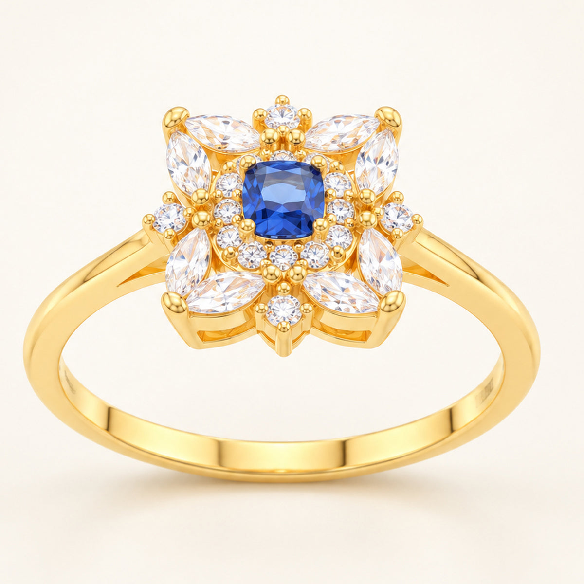 Vintage Style Simulated Sapphire Blue CZ Gold Plated Silver Ring