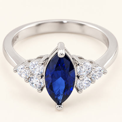 Vintage Simulated Sapphire Marquise Cut Sterling Silver Ring