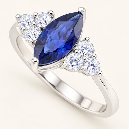 Vintage Simulated Sapphire Marquise Cut Sterling Silver Ring