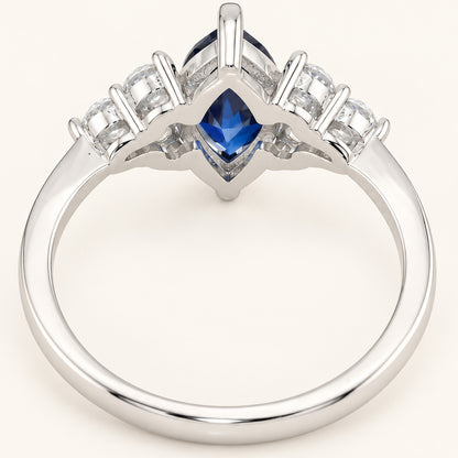 Vintage Simulated Sapphire Marquise Cut Sterling Silver Ring