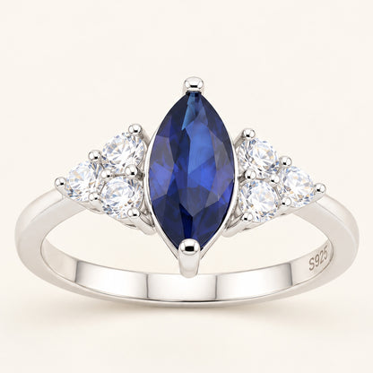 Vintage Simulated Sapphire Marquise Cut Sterling Silver Ring