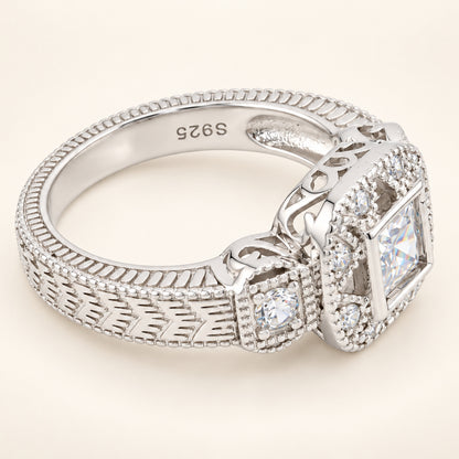 Vintage Design Cubic Zirconia Engagement Ring in Sterling Silver