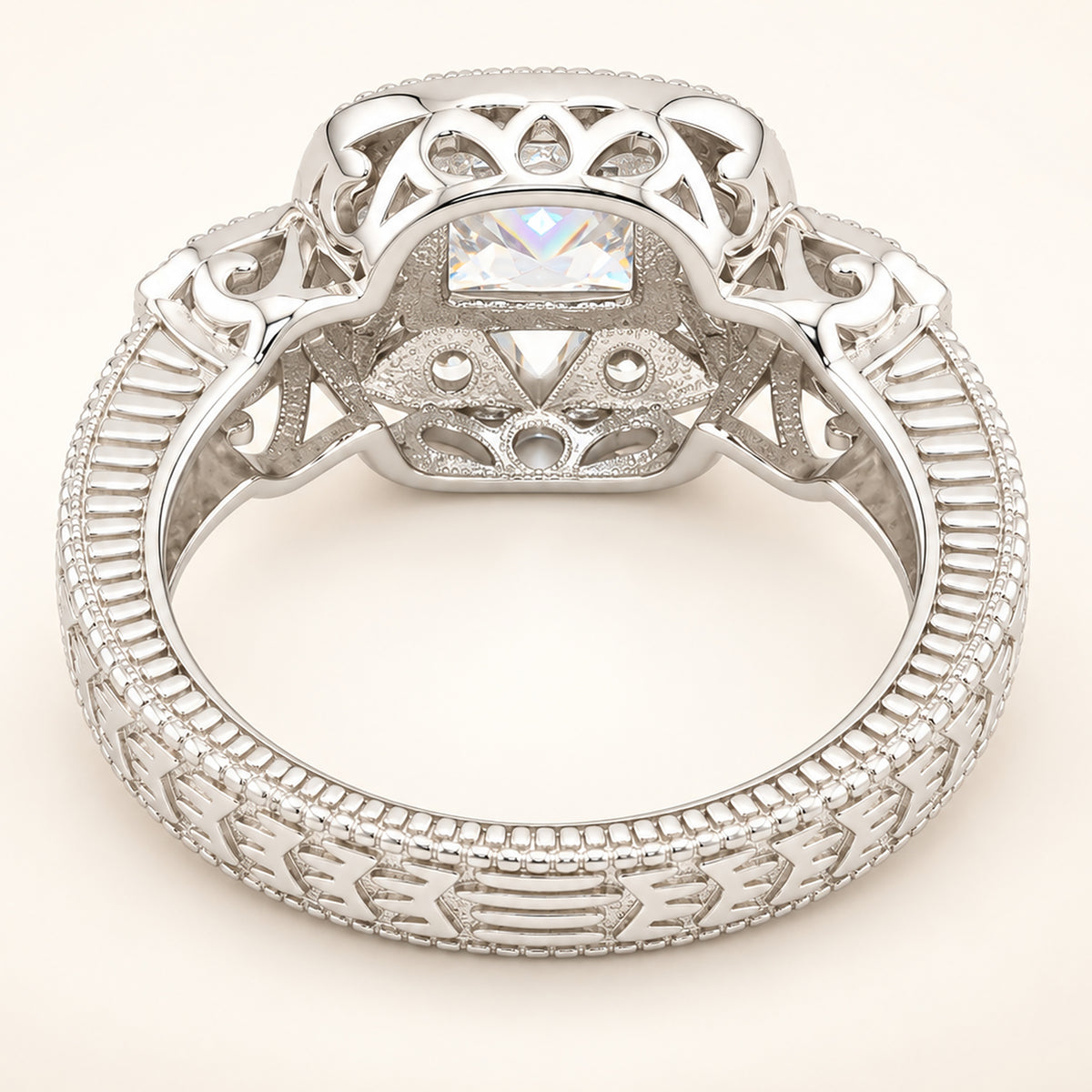 Vintage Design Cubic Zirconia Engagement Ring in Sterling Silver