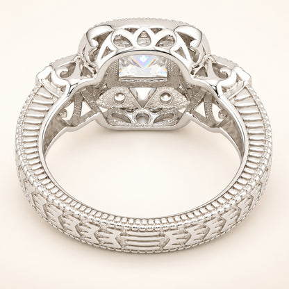 Vintage Design Cubic Zirconia Engagement Ring in Sterling Silver