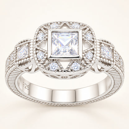 Vintage Design Cubic Zirconia Engagement Ring in Sterling Silver