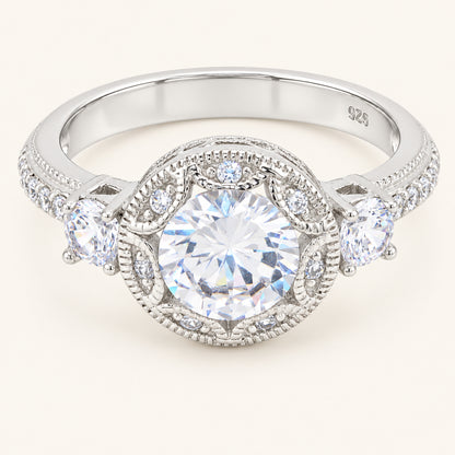 Vintage Design 1.5 Carat Cubic Zirconia Engagement Ring in Sterling Silver