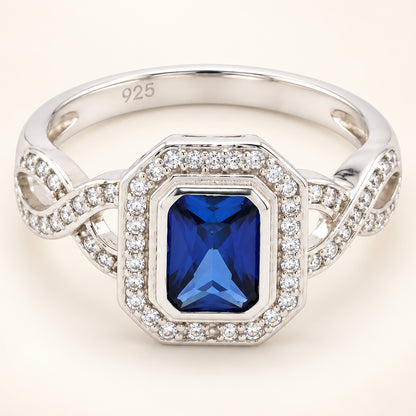 Simulated Blue Sapphire CZ Vintage Design Sterling Silver Ring