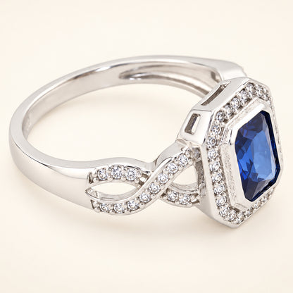 Simulated Blue Sapphire CZ Vintage Design Sterling Silver Ring