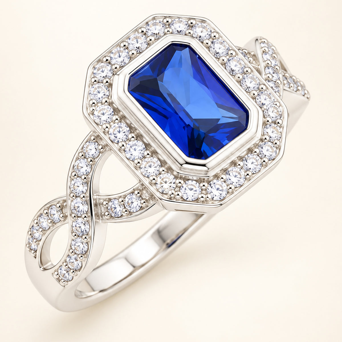 Simulated Blue Sapphire CZ Vintage Design Sterling Silver Ring