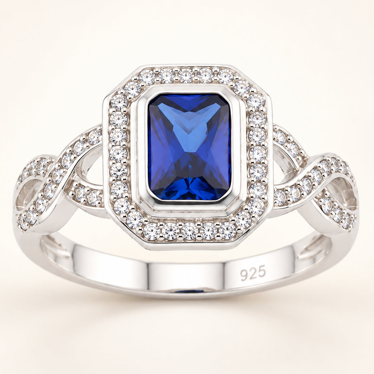 Simulated Blue Sapphire CZ Vintage Design Sterling Silver Ring
