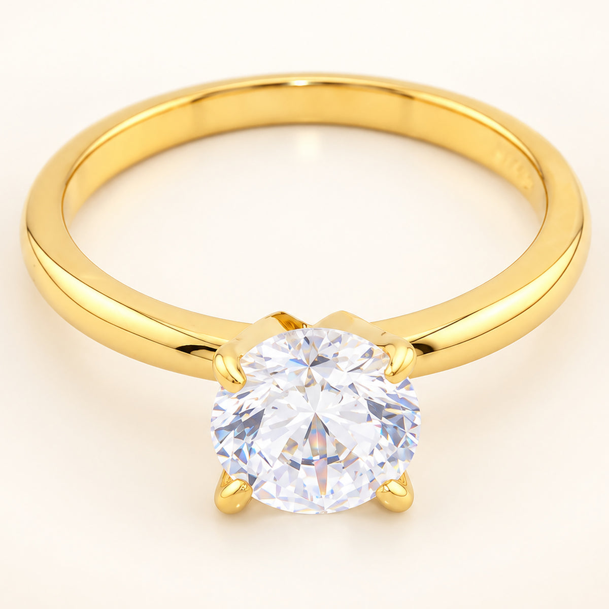 1 Carat Round Solitaire Gold Plated Silver Engagement Ring