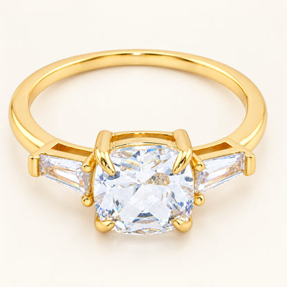 Round Brilliant Cubic Zirconia Three Stone Gold Plated Silver Engagement Ring