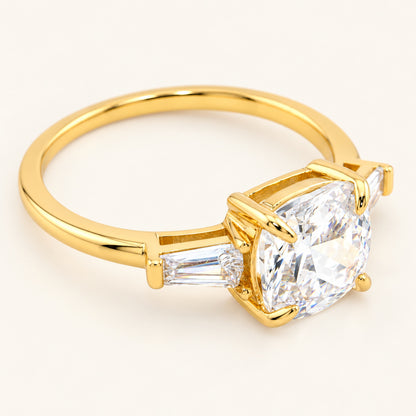 Round Brilliant Cubic Zirconia Three Stone Gold Plated Silver Engagement Ring