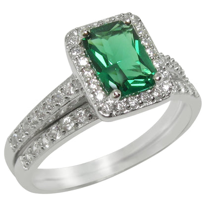 1 Carat Green CZ Simulated Emerald Wedding Engagement Ring Set