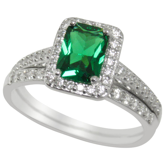 1 Carat Green CZ Simulated Emerald Wedding Engagement Ring Set