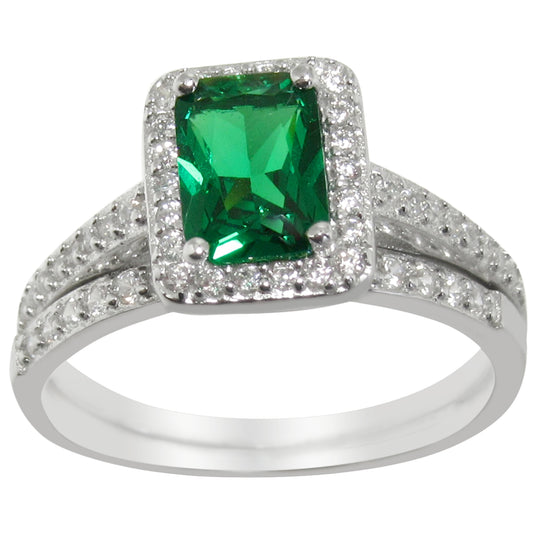 1 Carat Green CZ Simulated Emerald Wedding Engagement Ring Set