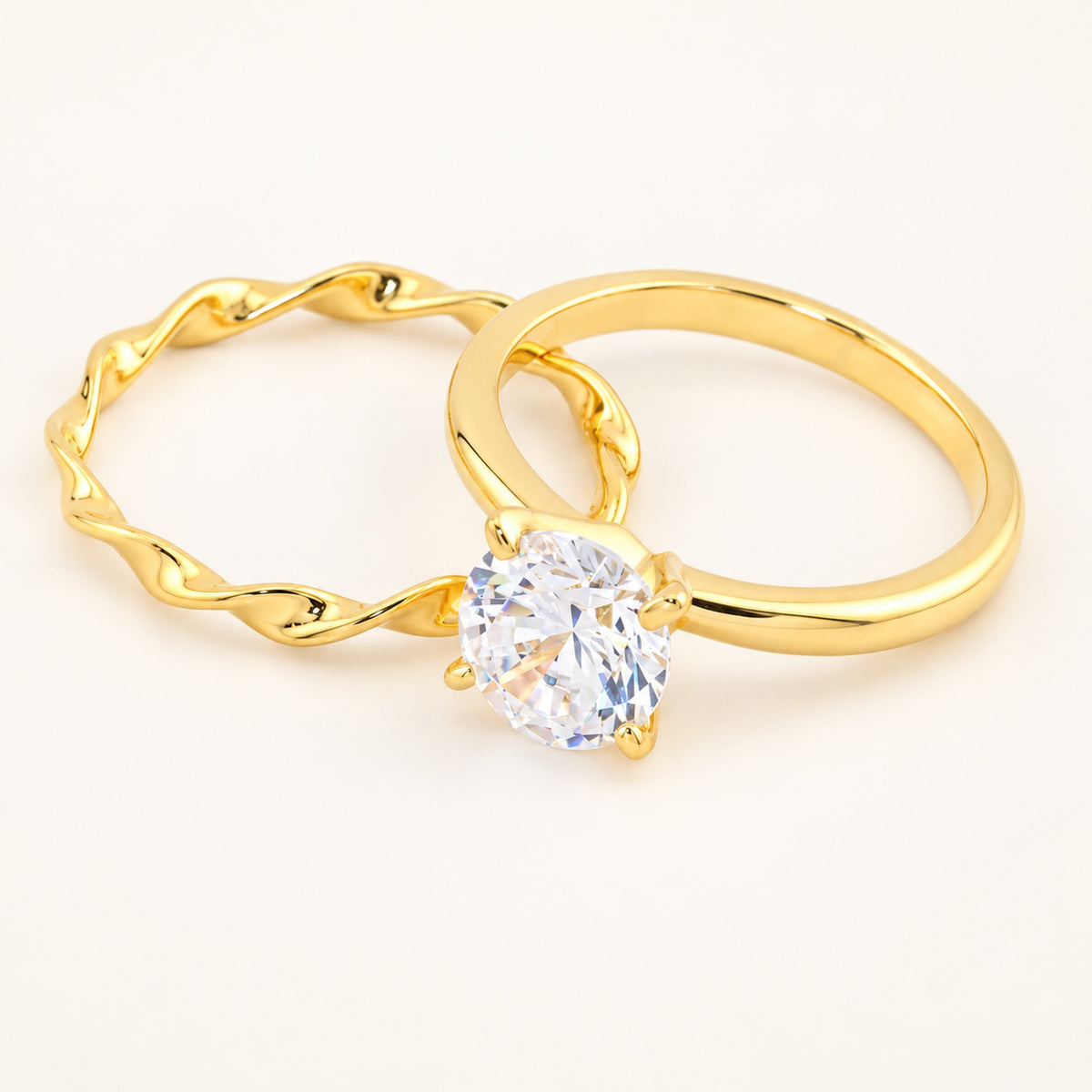 1 Carat Round Brilliant Cubic Zirconia Wedding Engagement Ring Set Gold Plated Sterling Silver