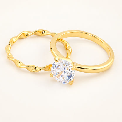 1 Carat Round Brilliant Cubic Zirconia Wedding Engagement Ring Set Gold Plated Sterling Silver