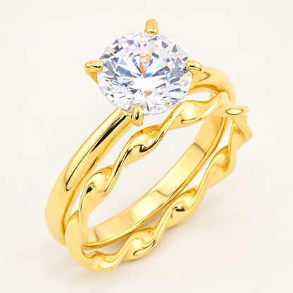 1 Carat Round Brilliant Cubic Zirconia Wedding Engagement Ring Set Gold Plated Sterling Silver