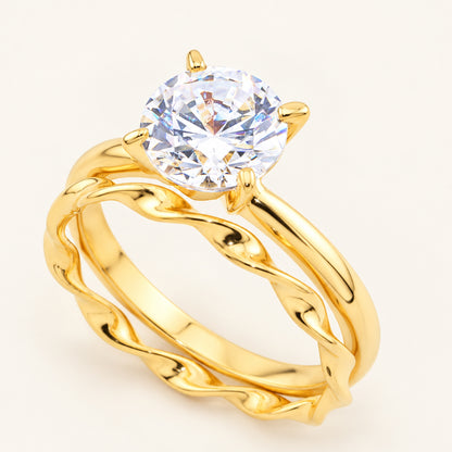 1 Carat Round Brilliant Cubic Zirconia Wedding Engagement Ring Set Gold Plated Sterling Silver