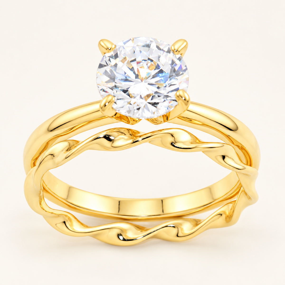 1 Carat Round Brilliant Cubic Zirconia Wedding Engagement Ring Set Gold Plated Sterling Silver
