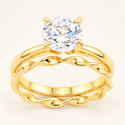 1 Carat Round Brilliant Cubic Zirconia Wedding Engagement Ring Set Gold Plated Sterling Silver