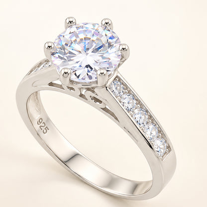 Round Brilliant Solitaire Cubic Zirconia Engagement Ring Sterling Silver